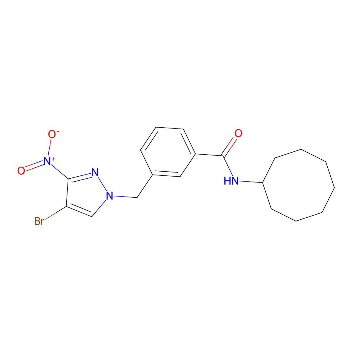 3-[(4-bromo-3-nitropyrazol-1-yl)methyl]-N-cyclooctylbenzamide molecular structure, CAS 492423-57-1