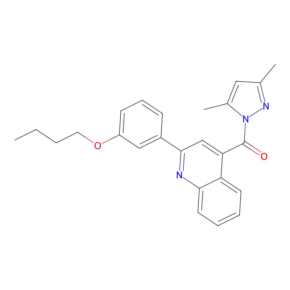 [2-(3-Butoxyphenyl)quinolin-4-yl]-(3,5-dimethylpyrazol-1-yl)methanone molecular structure, CAS 492423-59-3
