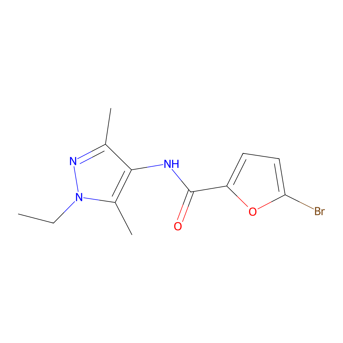 5-bromo-N-(1-ethyl-3,5-dimethylpyrazol-4-yl)furan-2-carboxamide molecular structure, CAS 492423-61-7
