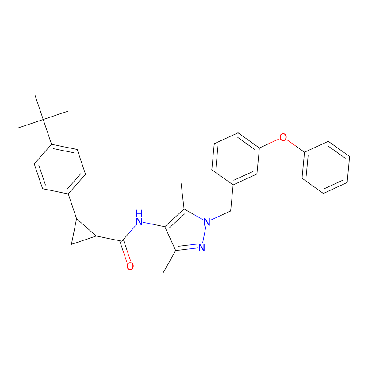 2-(4-tert-butylphenyl)-N-[3,5-dimethyl-1-(3-phenoxybenzyl)-1H-pyrazol-4-yl]cyclopropanecarboxamide molecular structure, CAS 492423-65-1