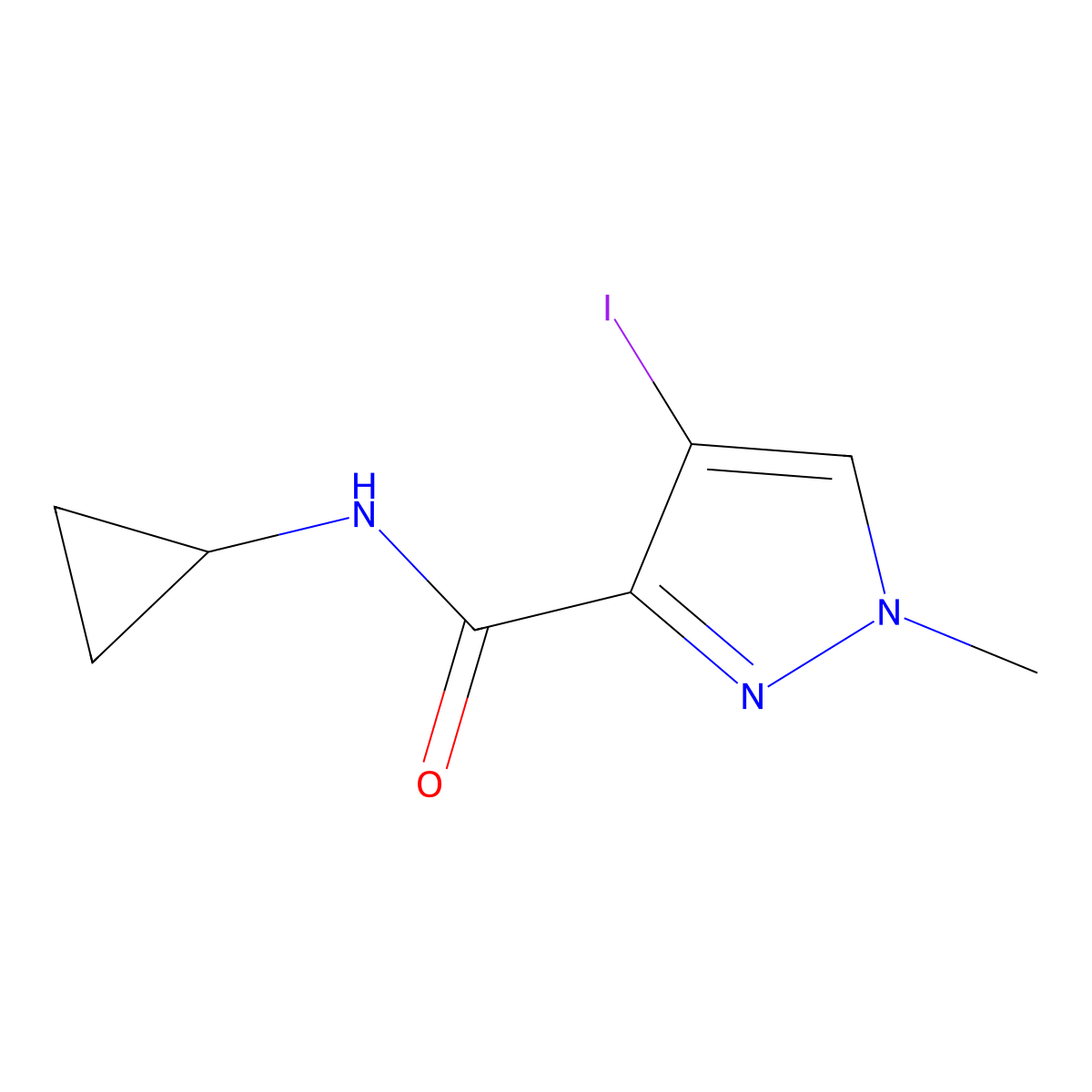 N-cyclopropyl-4-iodo-1-methylpyrazole-3-carboxamide molecular structure, CAS 492423-72-0