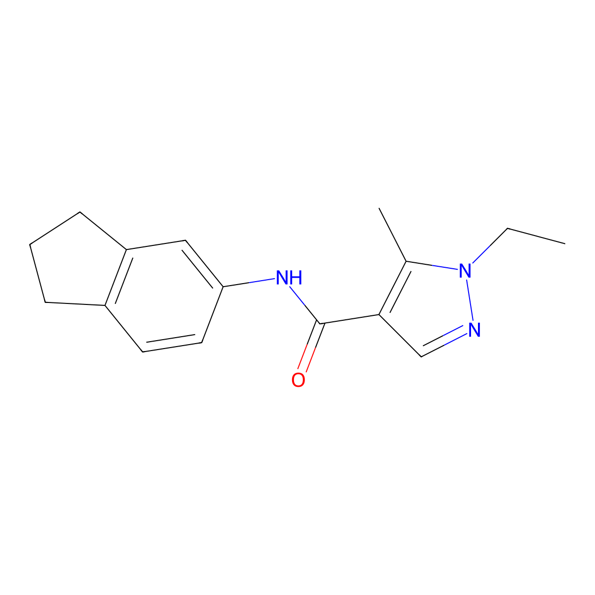 N-(2,3-dihydro-1H-inden-5-yl)-1-ethyl-5-methylpyrazole-4-carboxamide molecular structure, CAS 492423-85-5