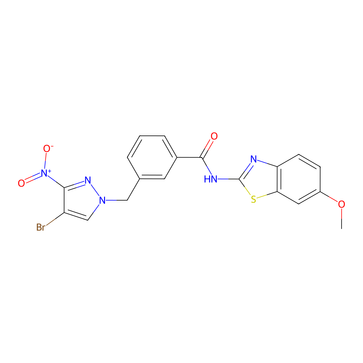 3-[(4-bromo-3-nitropyrazol-1-yl)methyl]-N-(6-methoxy-1,3-benzothiazol-2-yl)benzamide molecular structure, CAS 492424-03-0