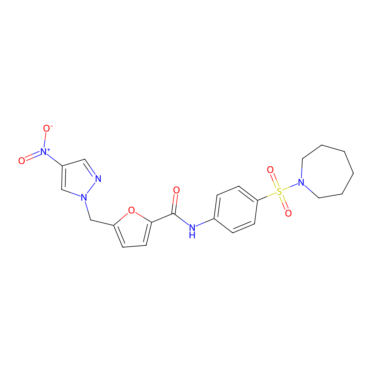 N-[4-(azepan-1-ylsulfonyl)phenyl]-5-[(4-nitropyrazol-1-yl)methyl]furan-2-carboxamide molecular structure, CAS 492424-20-1