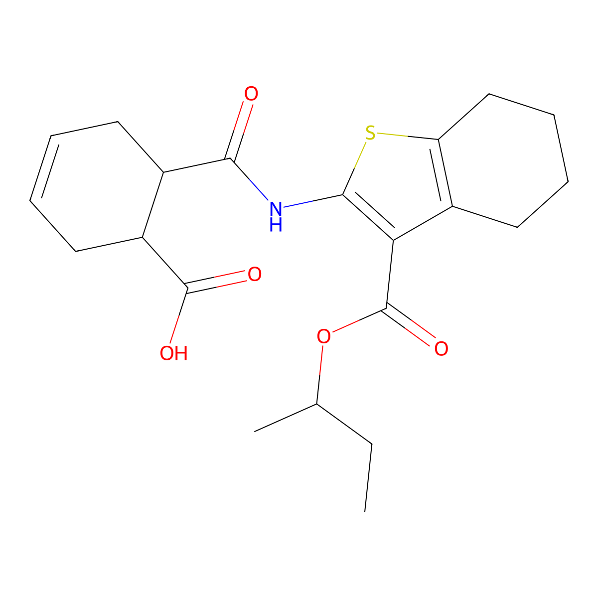6-[(3-Butan-2-yloxycarbonyl-4,5,6,7-tetrahydro-1-benzothiophen-2-yl)carbamoyl]cyclohex-3-ene-1-carboxylic acid molecular structure, CAS 492424-21-2