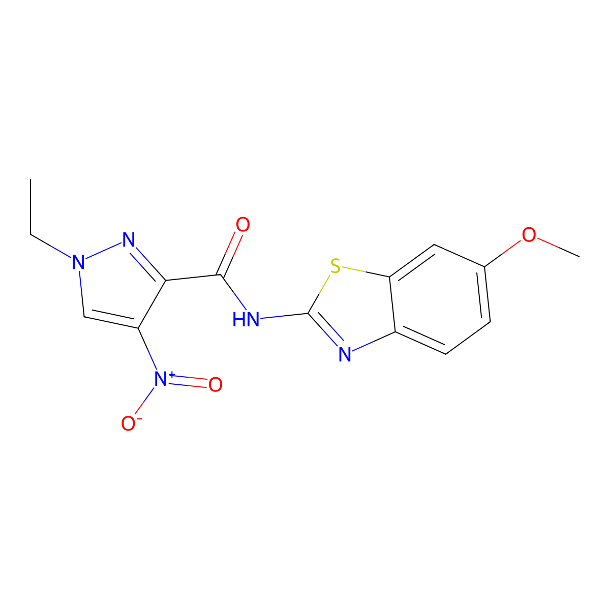 1-ethyl-N-(6-methoxy-1,3-benzothiazol-2-yl)-4-nitropyrazole-3-carboxamide molecular structure, CAS 492424-30-3