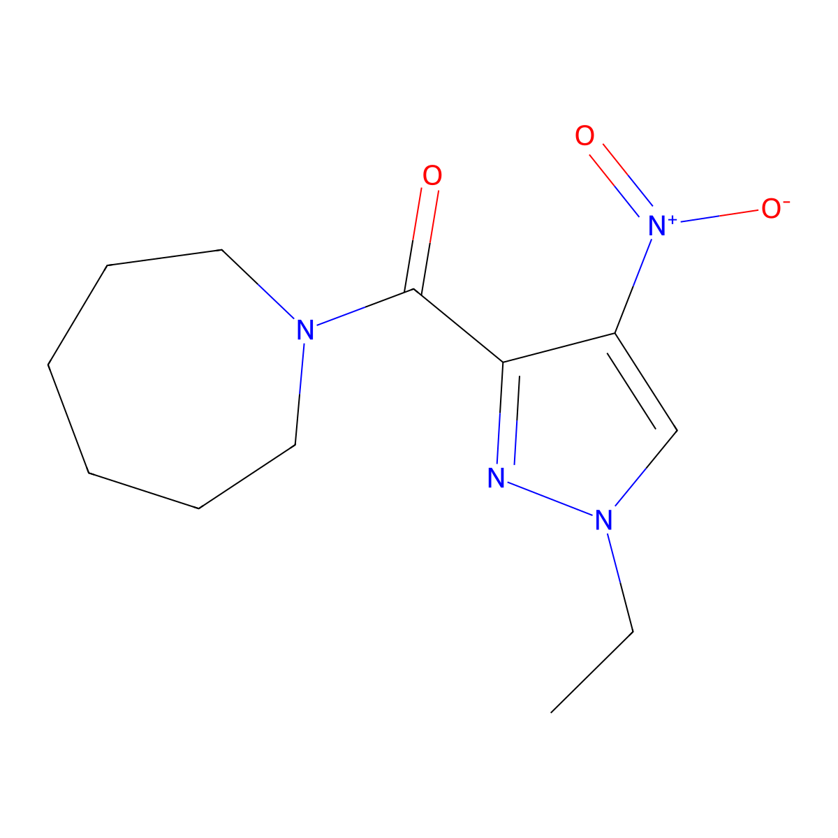 Azepan-1-yl-(1-ethyl-4-nitropyrazol-3-yl)methanone molecular structure, CAS 492424-38-1