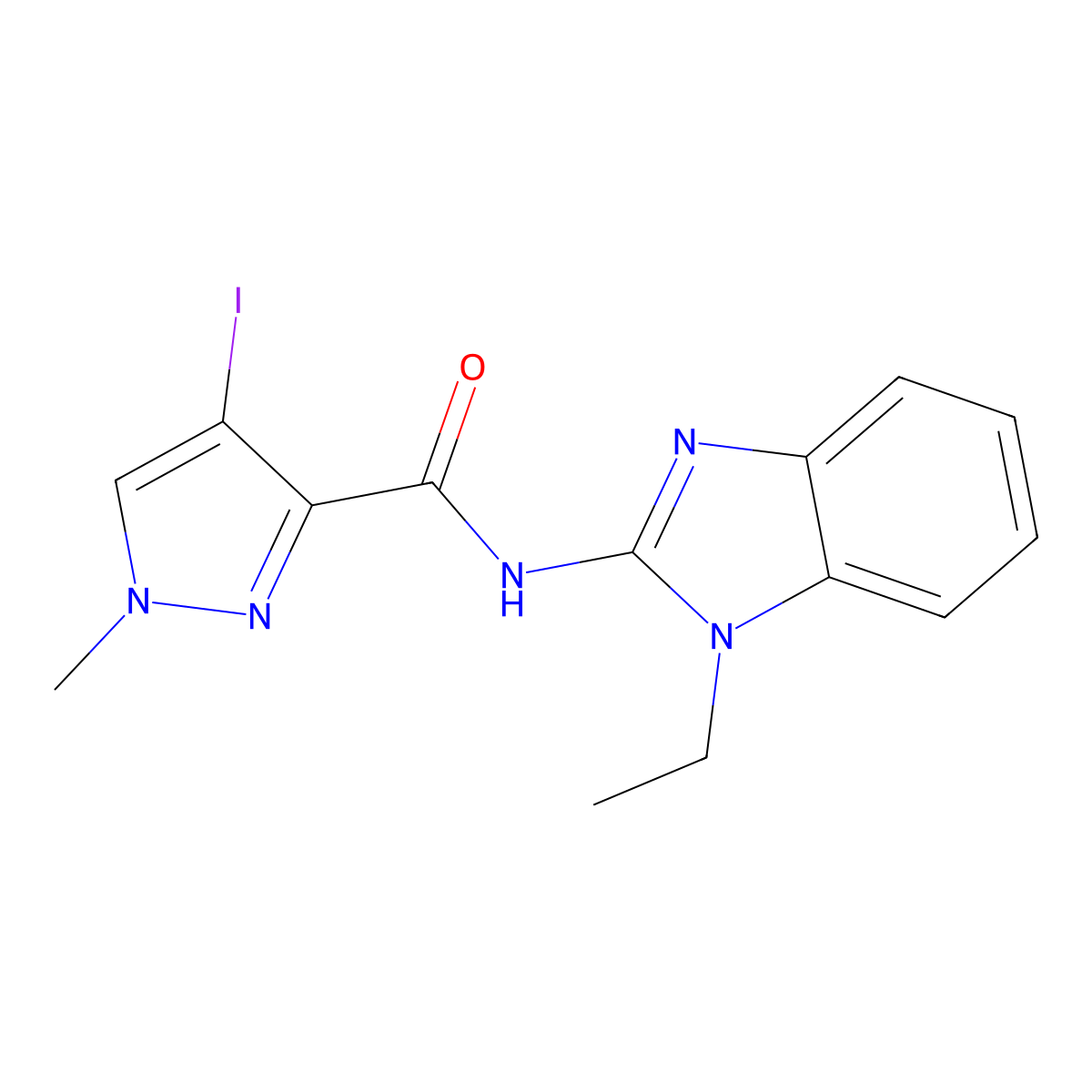 N-(1-ethylbenzimidazol-2-yl)-4-iodo-1-methylpyrazole-3-carboxamide molecular structure, CAS 492424-46-1