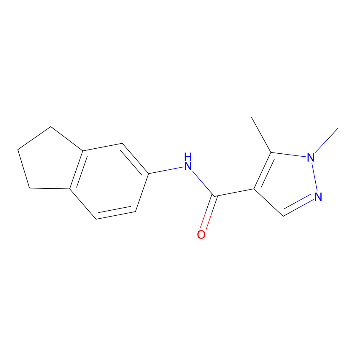 N-(2,3-dihydro-1H-inden-5-yl)-1,5-dimethylpyrazole-4-carboxamide molecular structure, CAS 492424-48-3