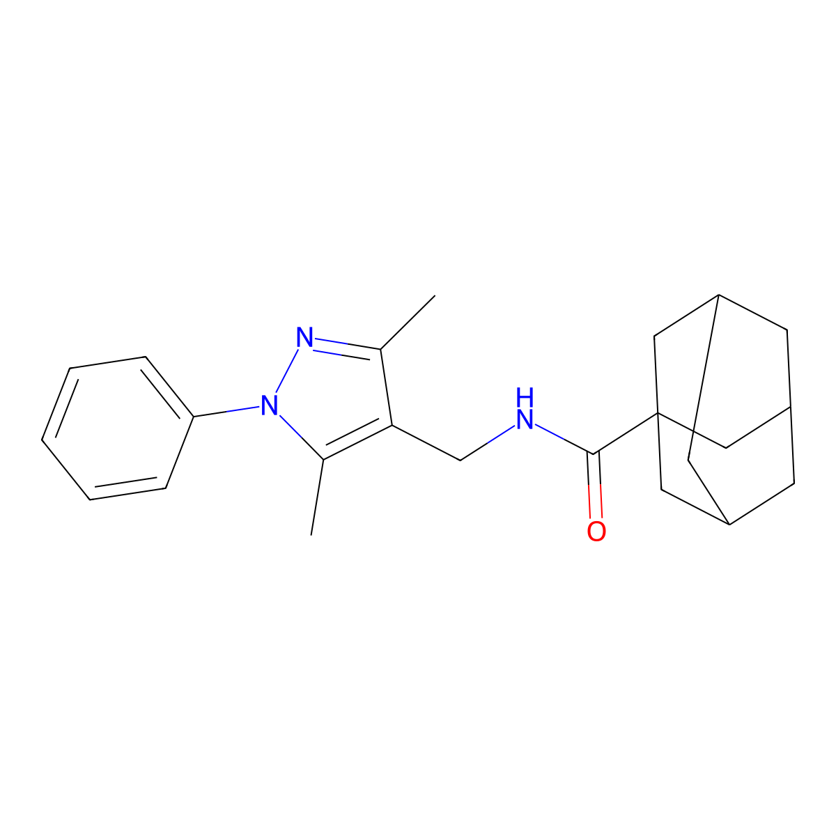 N-[(3,5-dimethyl-1-phenylpyrazol-4-yl)methyl]adamantane-1-carboxamide molecular structure, CAS 492424-62-1
