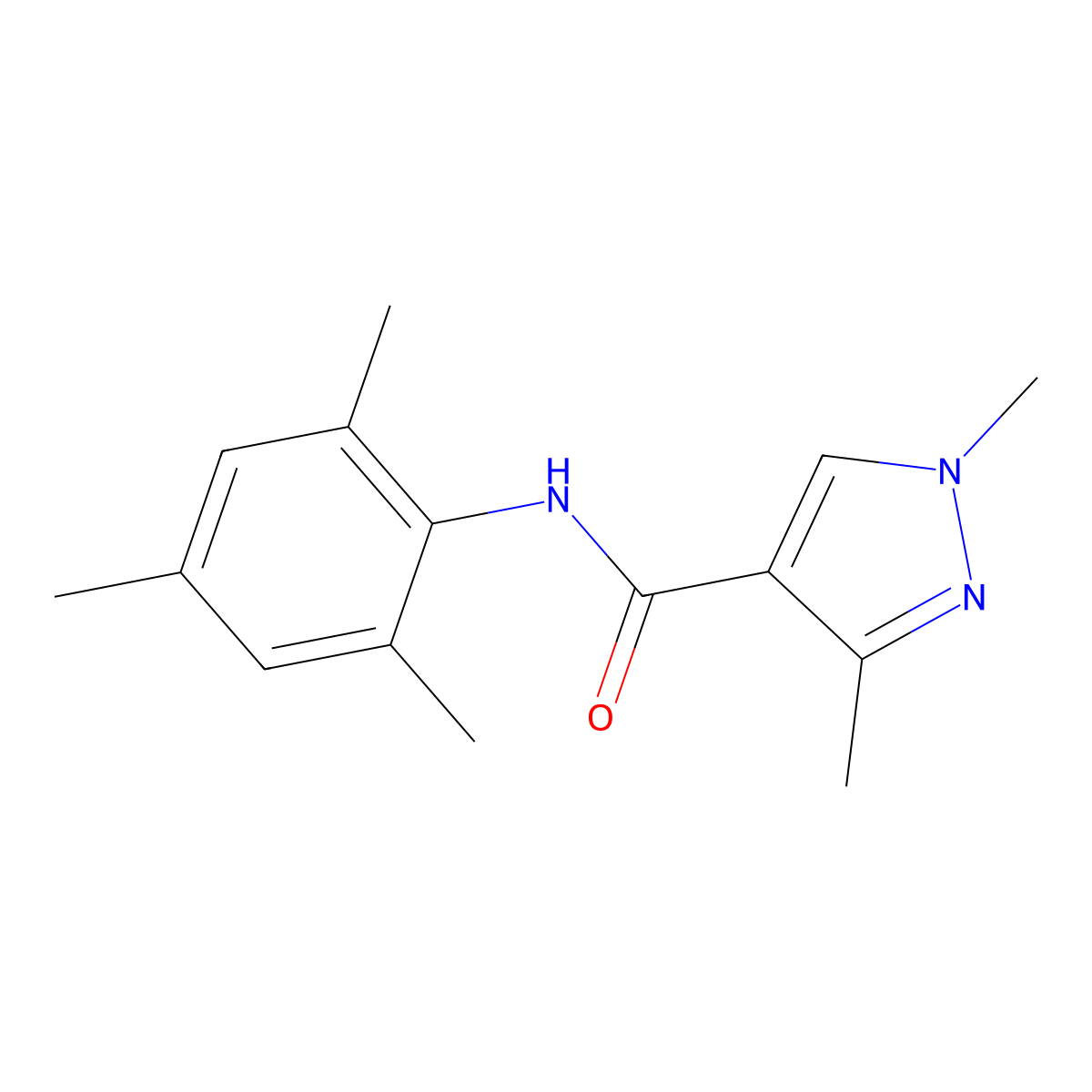 1,3-dimethyl-N-(2,4,6-trimethylphenyl)pyrazole-4-carboxamide molecular structure, CAS 492424-66-5