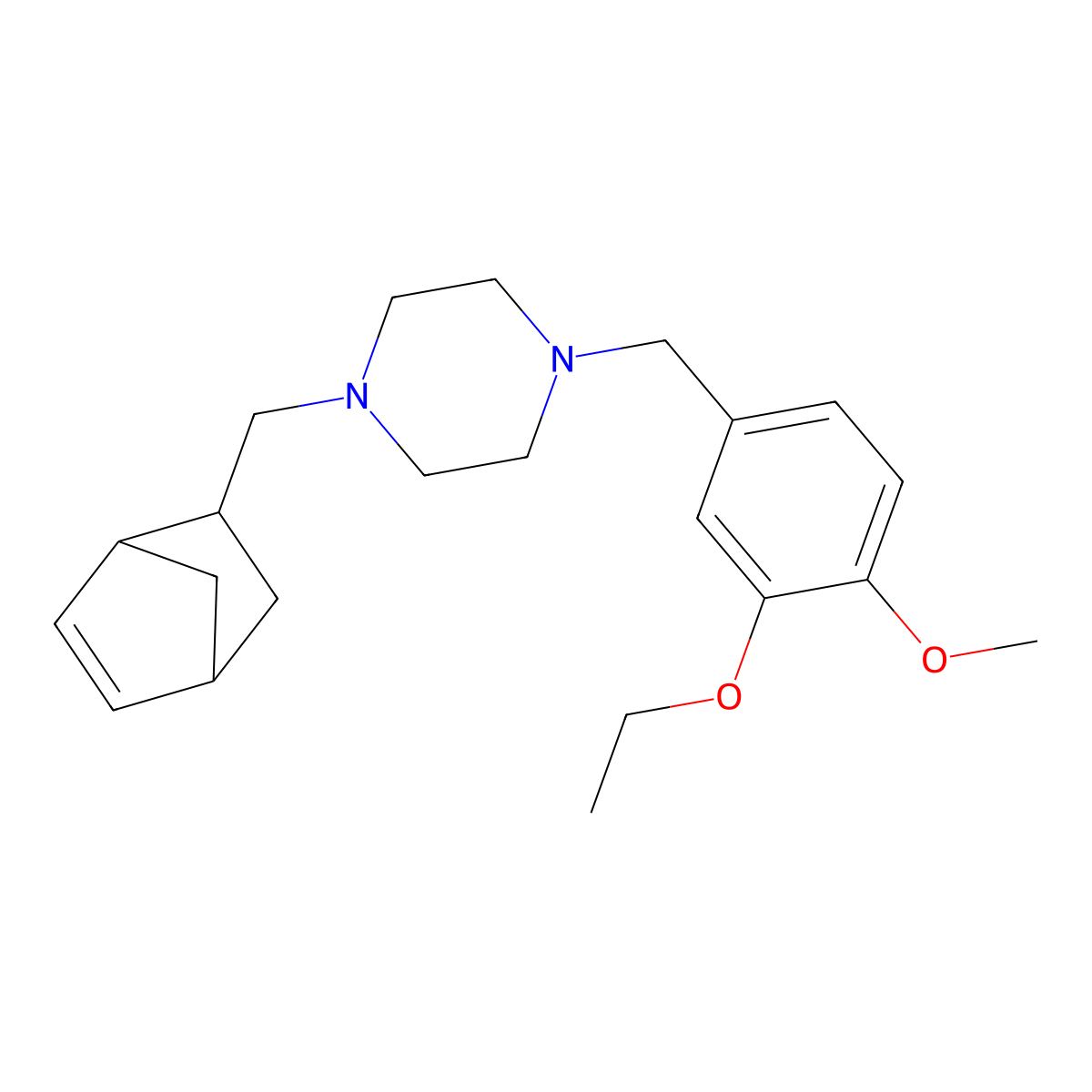 1-(Bicyclo[2.2.1]hept-5-en-2-ylmethyl)-4-(3-ethoxy-4-methoxybenzyl)piperazine molecular structure, CAS 492424-81-4
