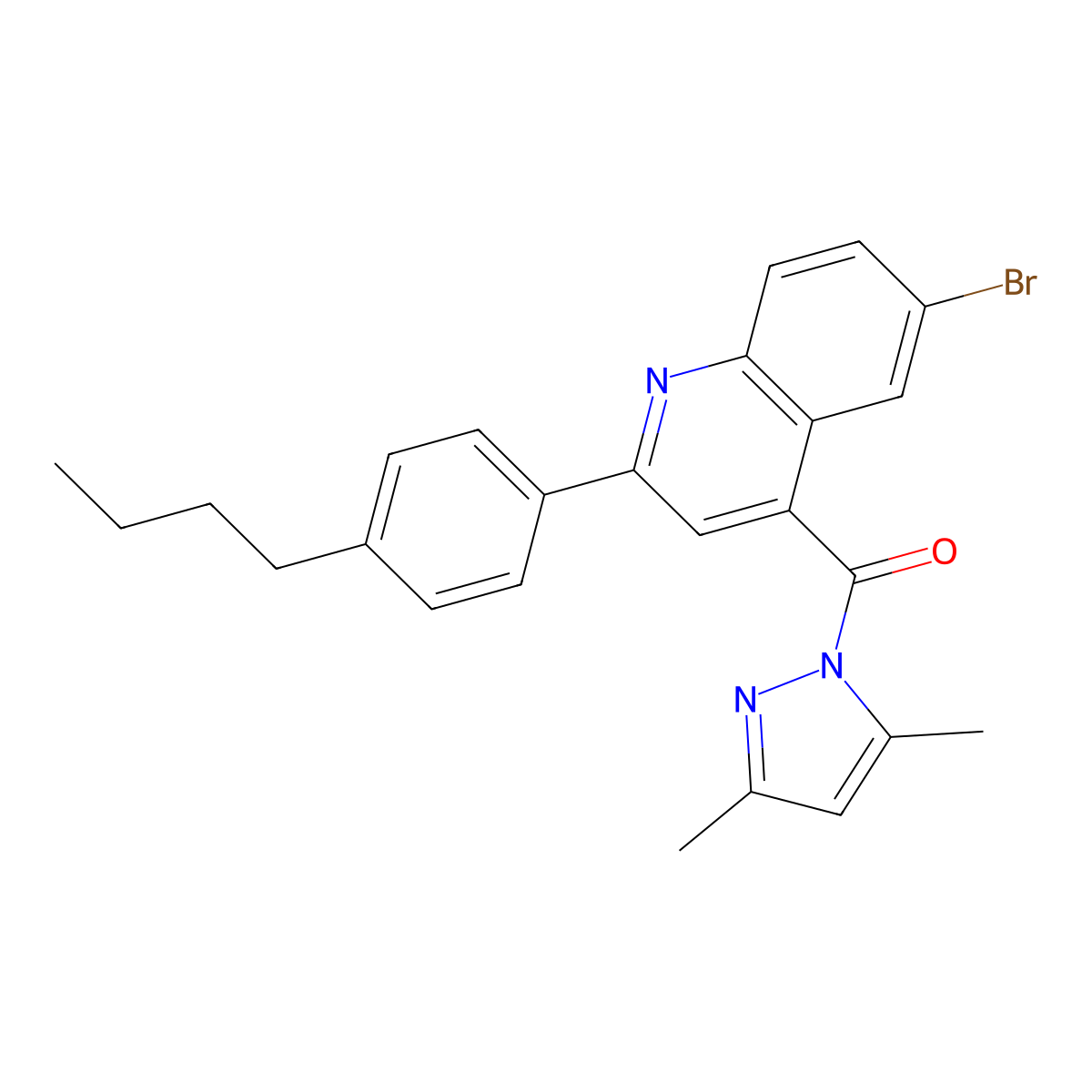 [6-Bromo-2-(4-butylphenyl)quinolin-4-yl]-(3,5-dimethylpyrazol-1-yl)methanone molecular structure, CAS 492425-02-2