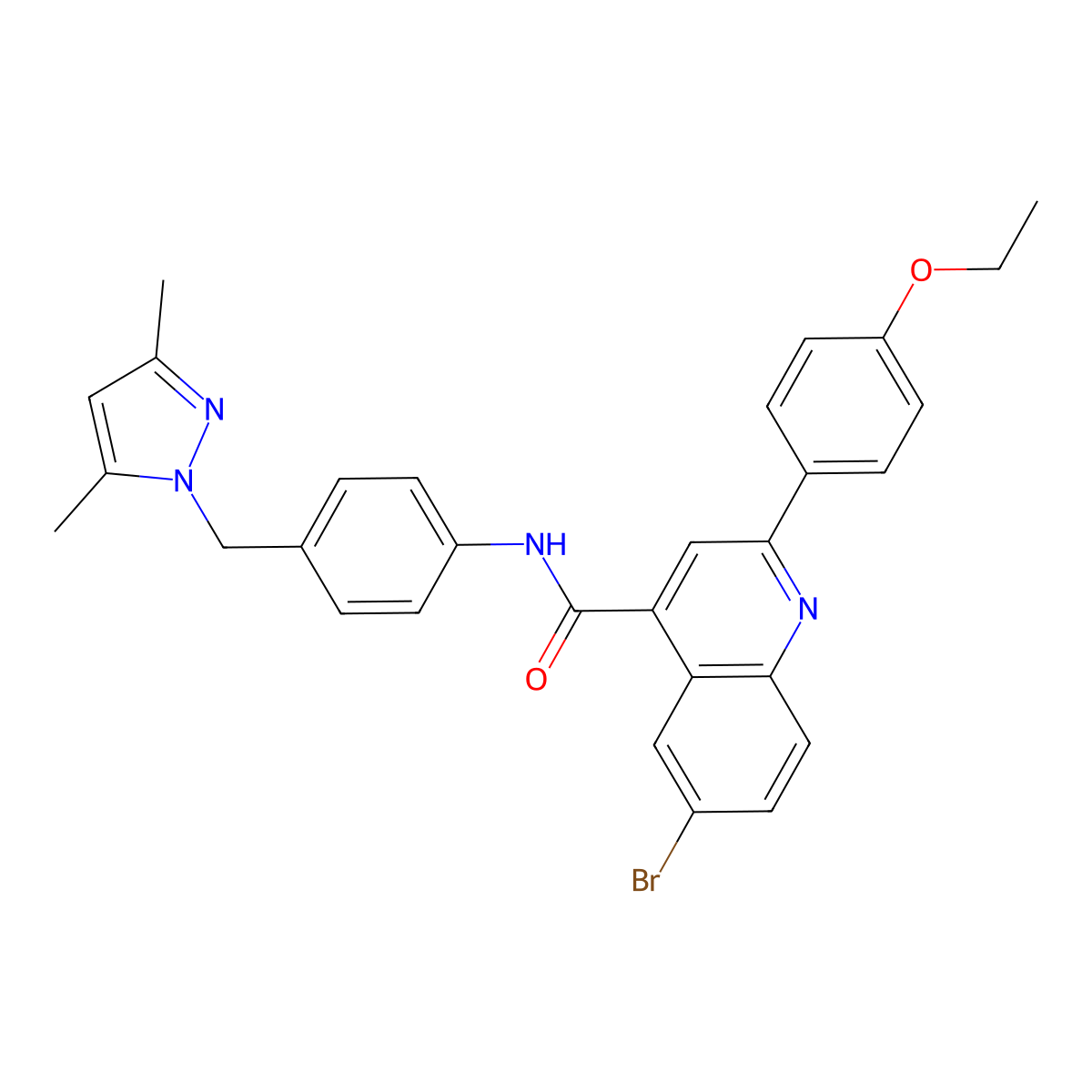 6-bromo-N-[4-[(3,5-dimethylpyrazol-1-yl)methyl]phenyl]-2-(4-ethoxyphenyl)quinoline-4-carboxamide molecular structure, CAS 492425-07-7