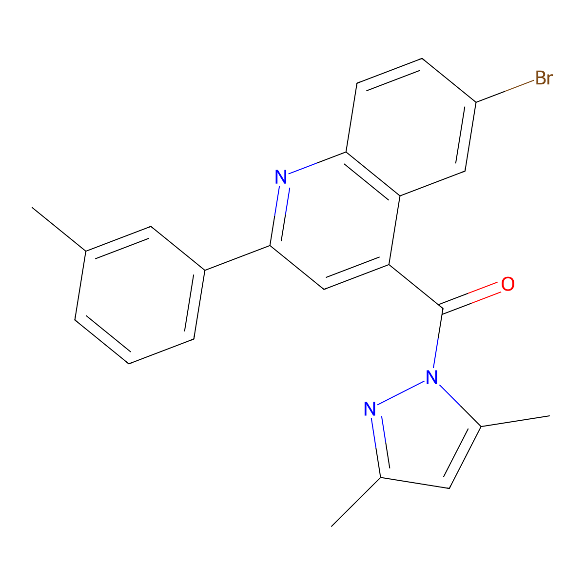 [6-Bromo-2-(3-methylphenyl)quinolin-4-yl]-(3,5-dimethylpyrazol-1-yl)methanone molecular structure, CAS 492425-10-2
