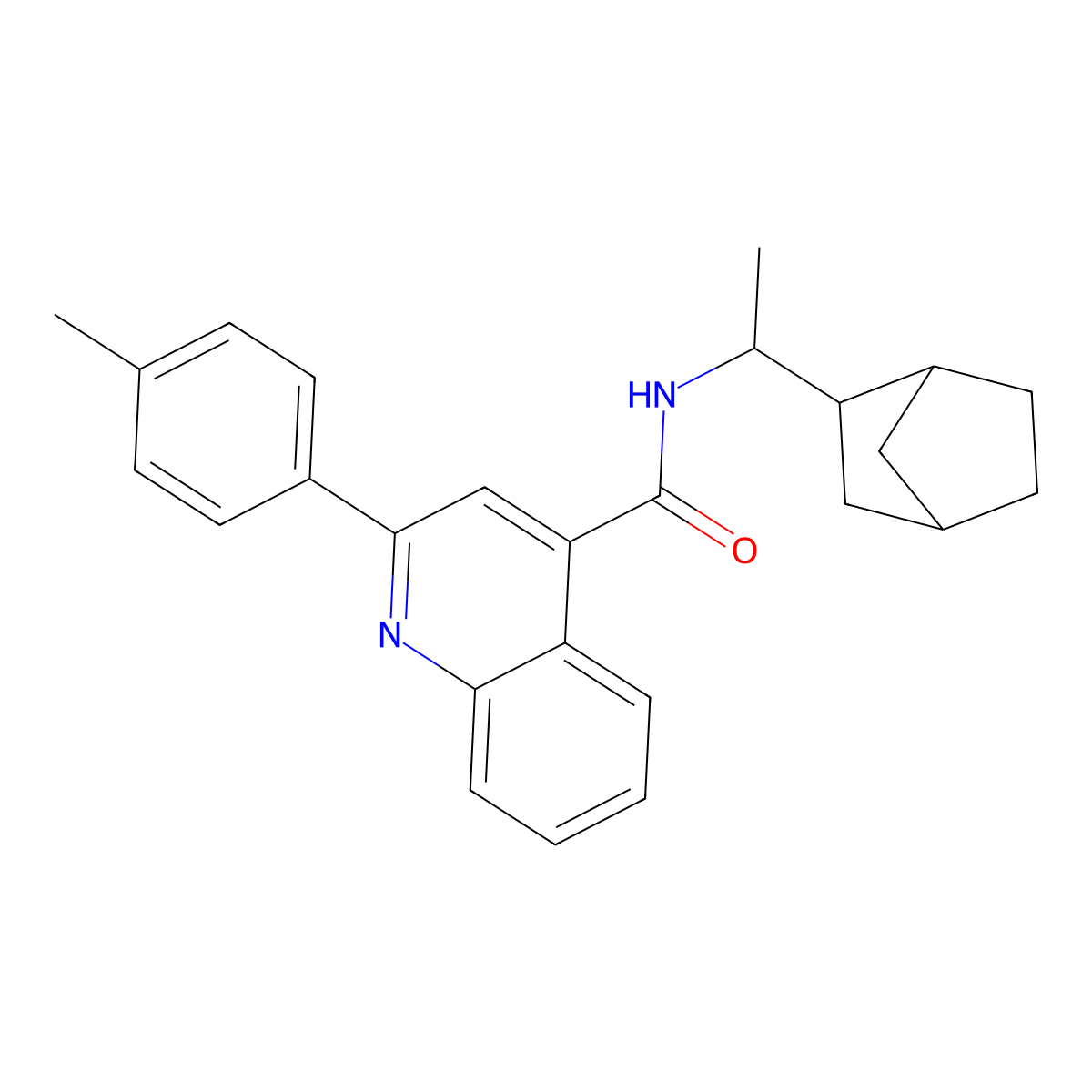 N-(1-bicyclo[2.2.1]hept-2-ylethyl)-2-(4-methylphenyl)-4-quinolinecarboxamide molecular structure, CAS 492425-15-7