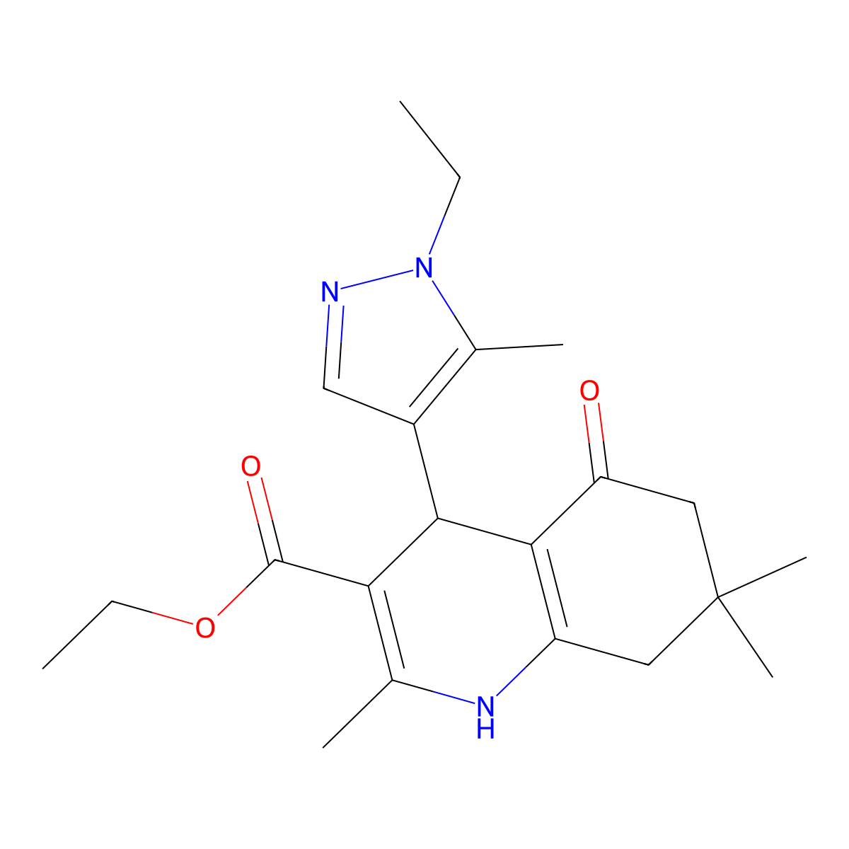 ethyl 4-(1-ethyl-5-methyl-1H-pyrazol-4-yl)-2,7,7-trimethyl-5-oxo-1,4,5,6,7,8-hexahydro-3-quinolinecarboxylate molecular structure, CAS 492425-19-1
