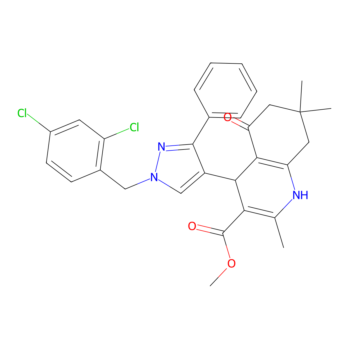 methyl 4-[1-(2,4-dichlorobenzyl)-3-phenyl-1H-pyrazol-4-yl]-2,7,7-trimethyl-5-oxo-1,4,5,6,7,8-hexahydro-3-quinolinecarboxylate molecular structure, CAS 492425-31-7