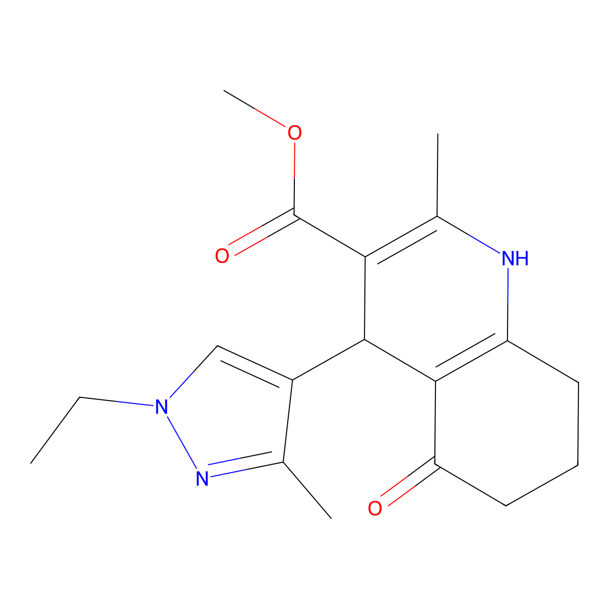 methyl 4-(1-ethyl-3-methyl-1H-pyrazol-4-yl)-2-methyl-5-oxo-1,4,5,6,7,8-hexahydro-3-quinolinecarboxylate molecular structure, CAS 492425-34-0