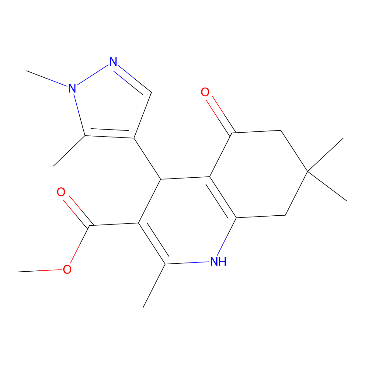 methyl 4-(1,5-dimethyl-1H-pyrazol-4-yl)-2,7,7-trimethyl-5-oxo-1,4,5,6,7,8-hexahydro-3-quinolinecarboxylate molecular structure, CAS 492425-39-5