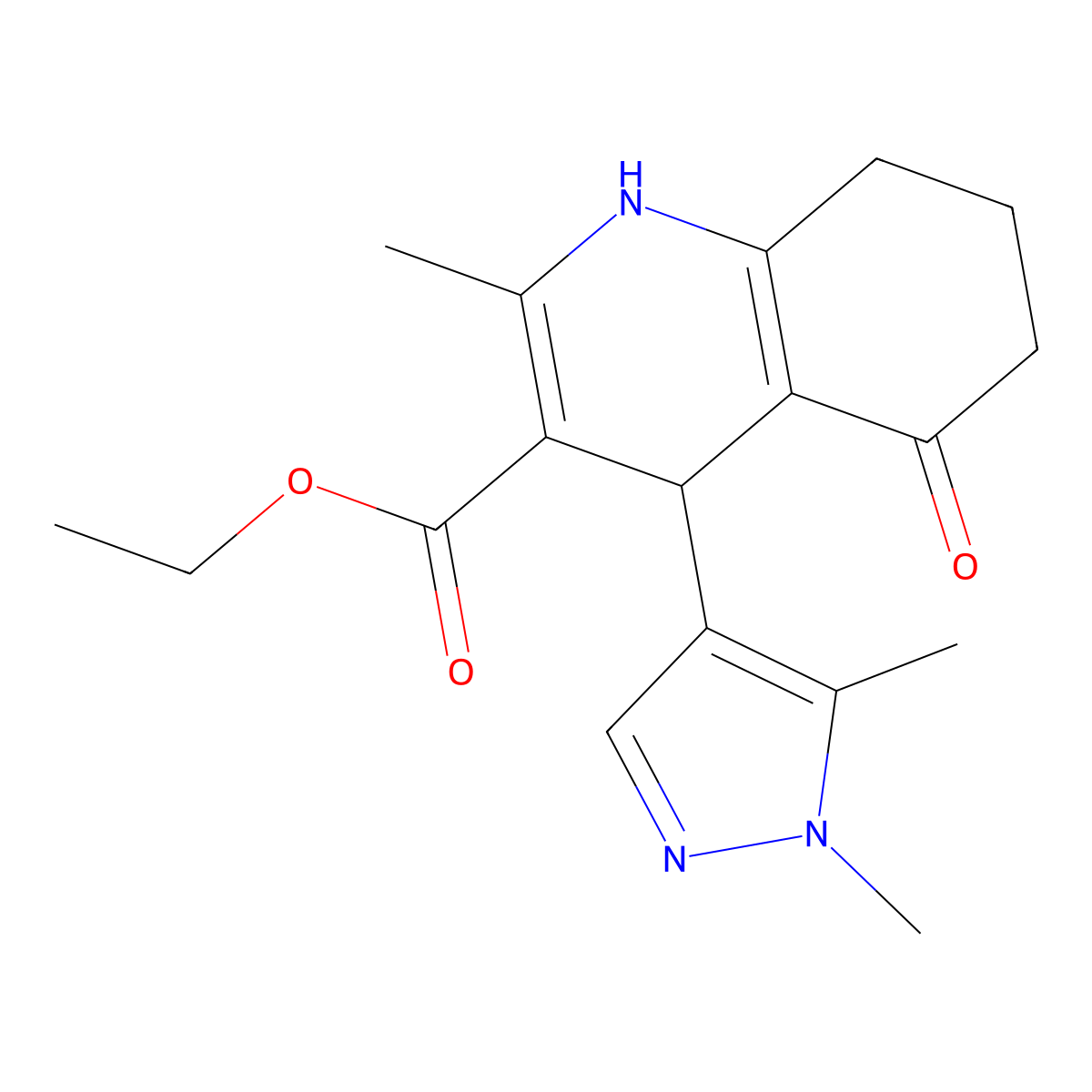 Ethyl 4-(1,5-dimethylpyrazol-4-yl)-2-methyl-5-oxo-4,6,7,8-tetrahydro-1H-quinoline-3-carboxylate molecular structure, CAS 492425-41-9