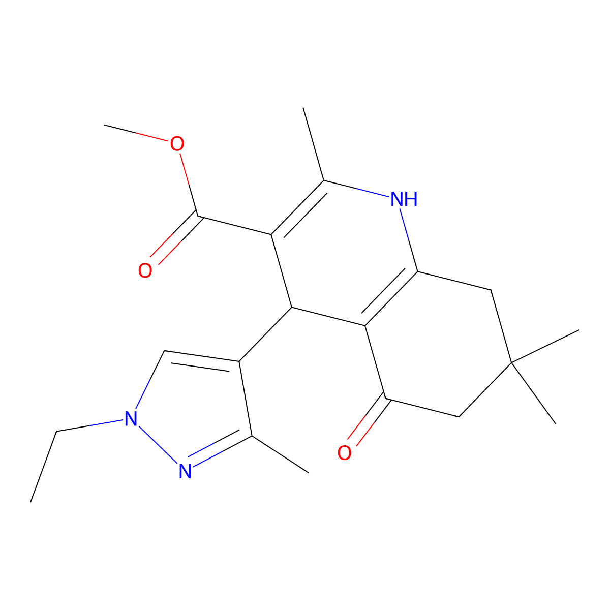 methyl 4-(1-ethyl-3-methyl-1H-pyrazol-4-yl)-2,7,7-trimethyl-5-oxo-1,4,5,6,7,8-hexahydro-3-quinolinecarboxylate molecular structure, CAS 492425-43-1
