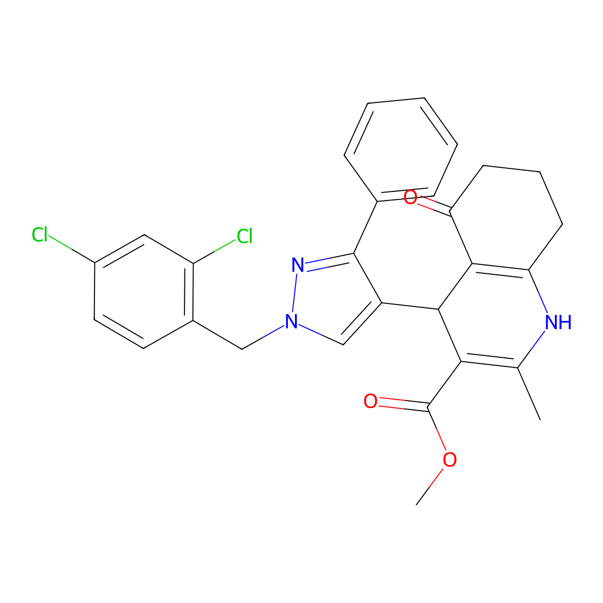 methyl 4-[1-(2,4-dichlorobenzyl)-3-phenyl-1H-pyrazol-4-yl]-2-methyl-5-oxo-1,4,5,6,7,8-hexahydro-3-quinolinecarboxylate molecular structure, CAS 492425-51-1