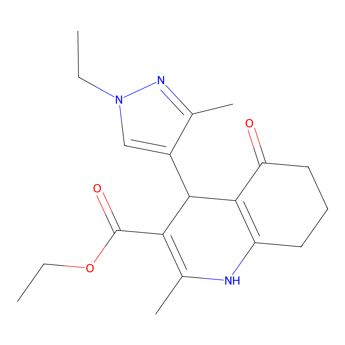 ethyl 4-(1-ethyl-3-methyl-1H-pyrazol-4-yl)-2-methyl-5-oxo-1,4,5,6,7,8-hexahydro-3-quinolinecarboxylate molecular structure, CAS 492425-54-4