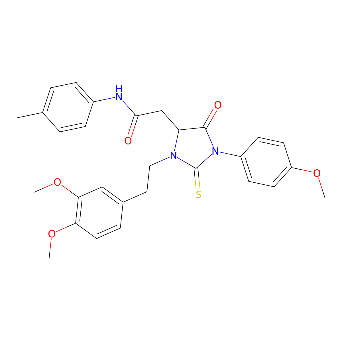 2-[3-[2-(3,4-dimethoxyphenyl)ethyl]-1-(4-methoxyphenyl)-5-oxo-2-sulfanylideneimidazolidin-4-yl]-N-(4-methylphenyl)acetamide molecular structure, CAS 492425-55-5
