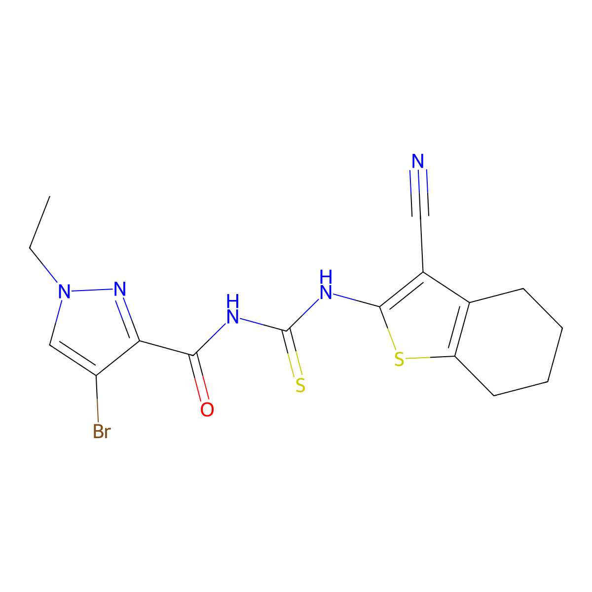 4-bromo-N-[(3-cyano-4,5,6,7-tetrahydro-1-benzothiophen-2-yl)carbamothioyl]-1-ethylpyrazole-3-carboxamide molecular structure, CAS 492425-57-7