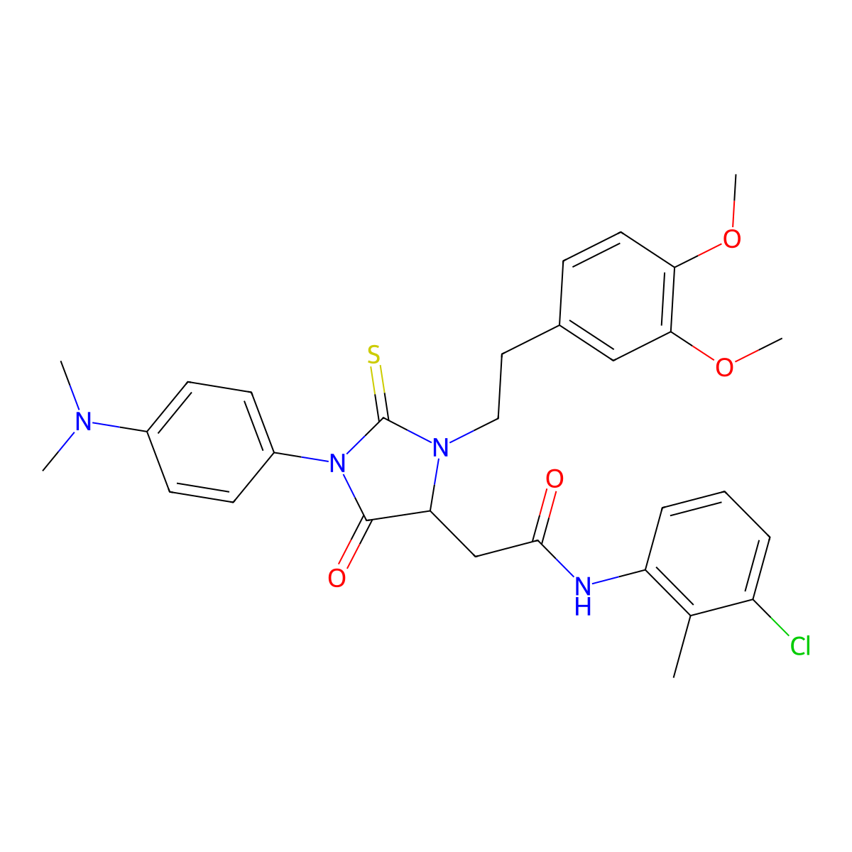 N-(3-chloro-2-methylphenyl)-2-{3-[2-(3,4-dimethoxyphenyl)ethyl]-1-[4-(dimethylamino)phenyl]-5-oxo-2-thioxoimidazolidin-4-yl}acetamide molecular structure, CAS 492425-59-9