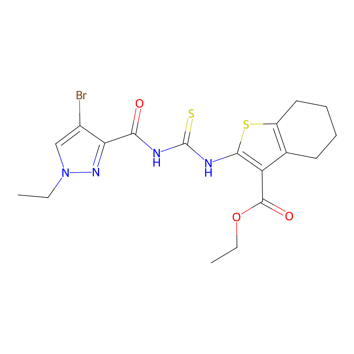 Ethyl 2-[(4-bromo-1-ethylpyrazole-3-carbonyl)carbamothioylamino]-4,5,6,7-tetrahydro-1-benzothiophene-3-carboxylate molecular structure, CAS 492425-65-7