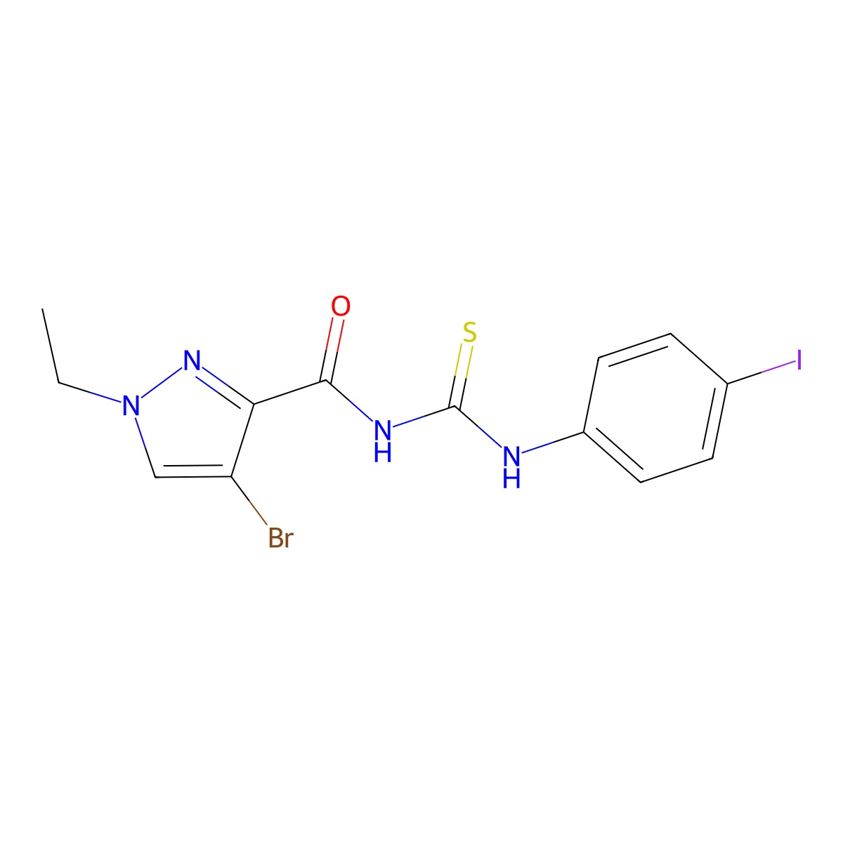 4-bromo-1-ethyl-N-[(4-iodophenyl)carbamothioyl]pyrazole-3-carboxamide molecular structure, CAS 492425-66-8