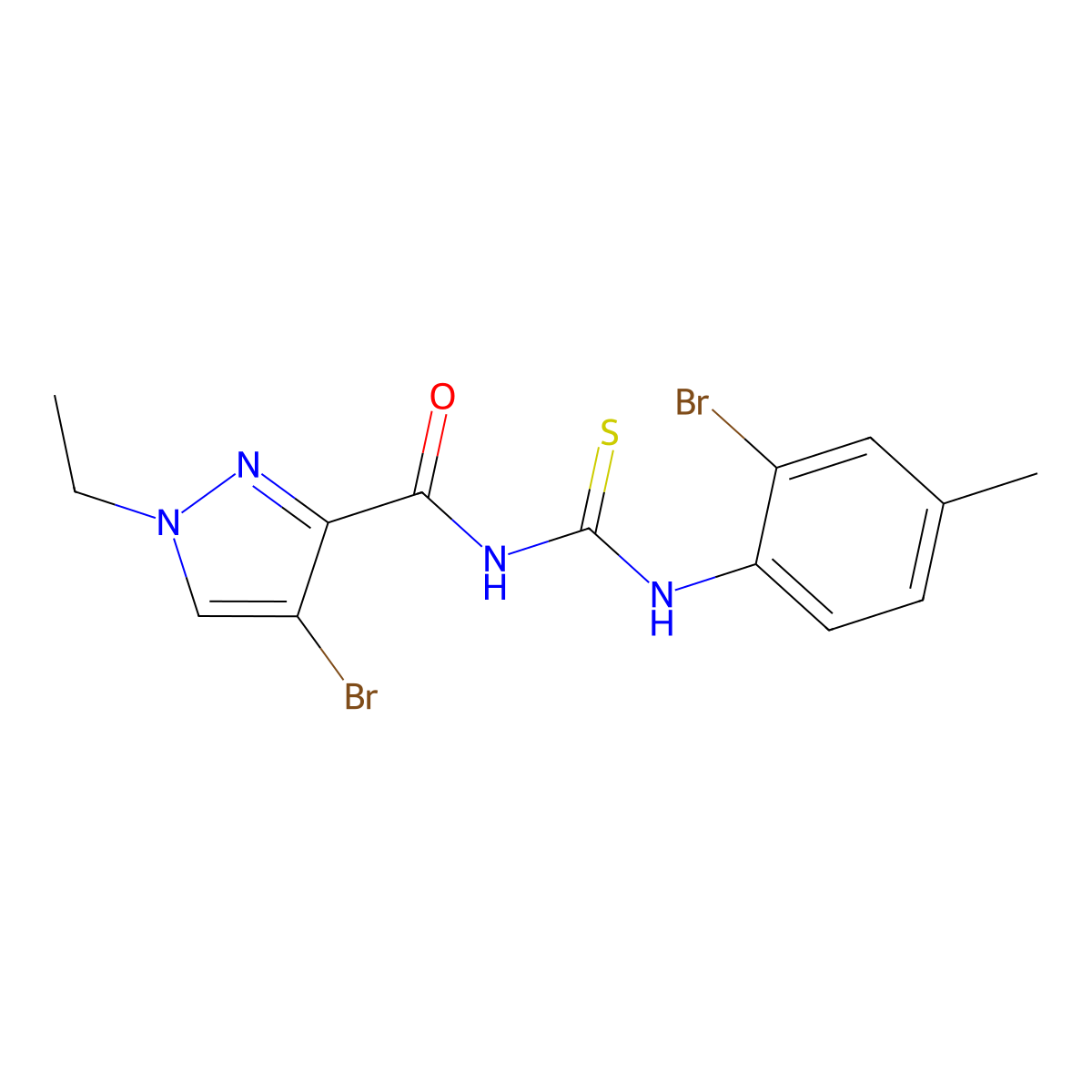 4-bromo-N-[(2-bromo-4-methylphenyl)carbamothioyl]-1-ethylpyrazole-3-carboxamide molecular structure, CAS 492425-67-9