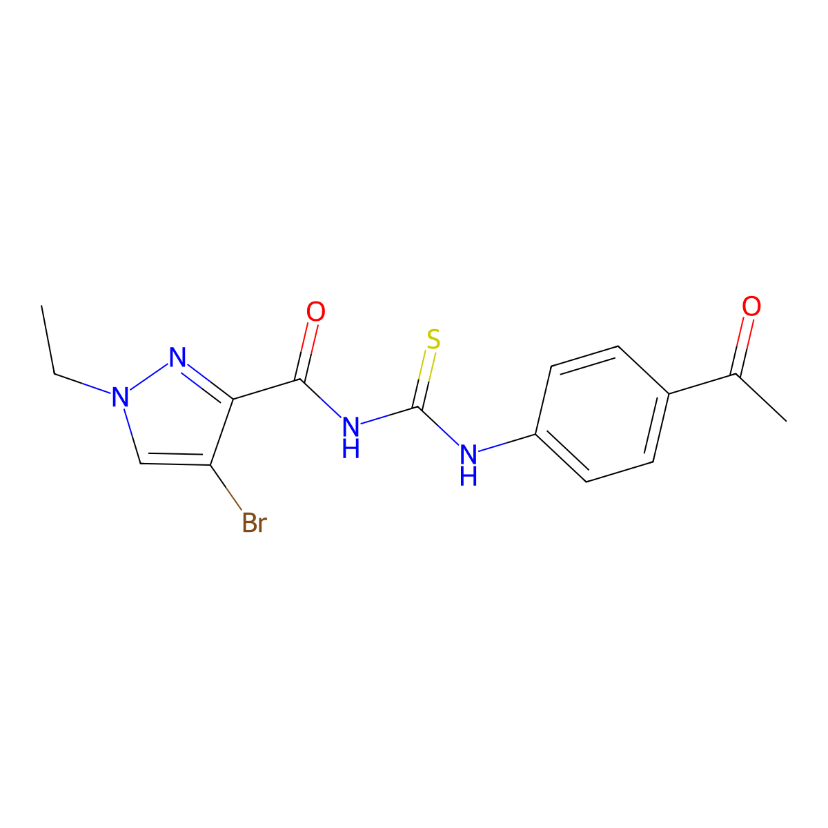 N-[(4-acetylphenyl)carbamothioyl]-4-bromo-1-ethylpyrazole-3-carboxamide molecular structure, CAS 492425-69-1