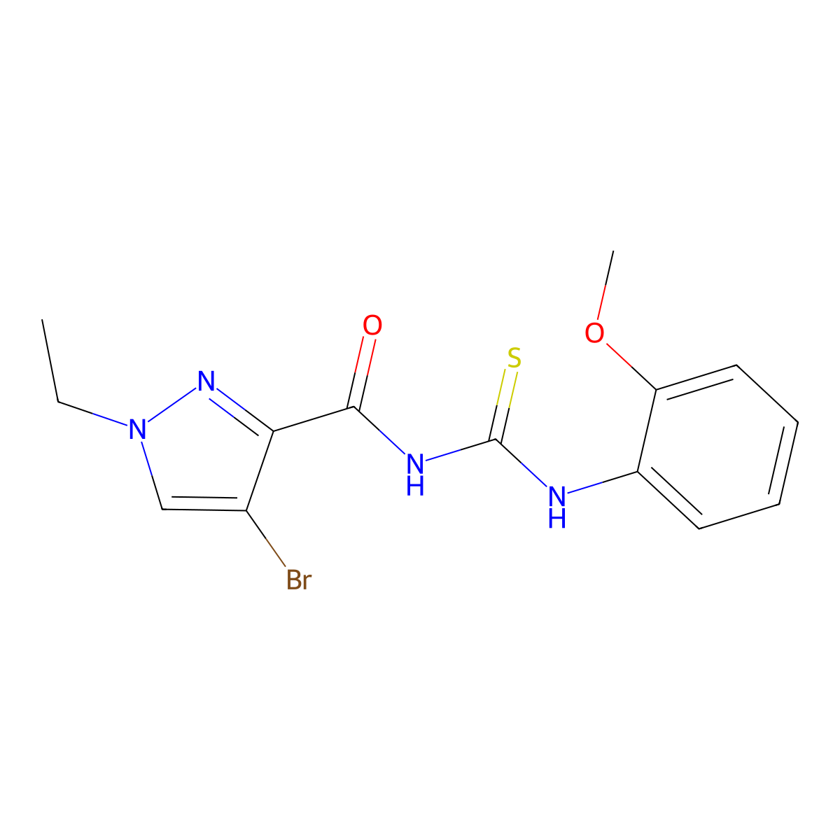 4-bromo-1-ethyl-N-[(2-methoxyphenyl)carbamothioyl]pyrazole-3-carboxamide molecular structure, CAS 492425-73-7