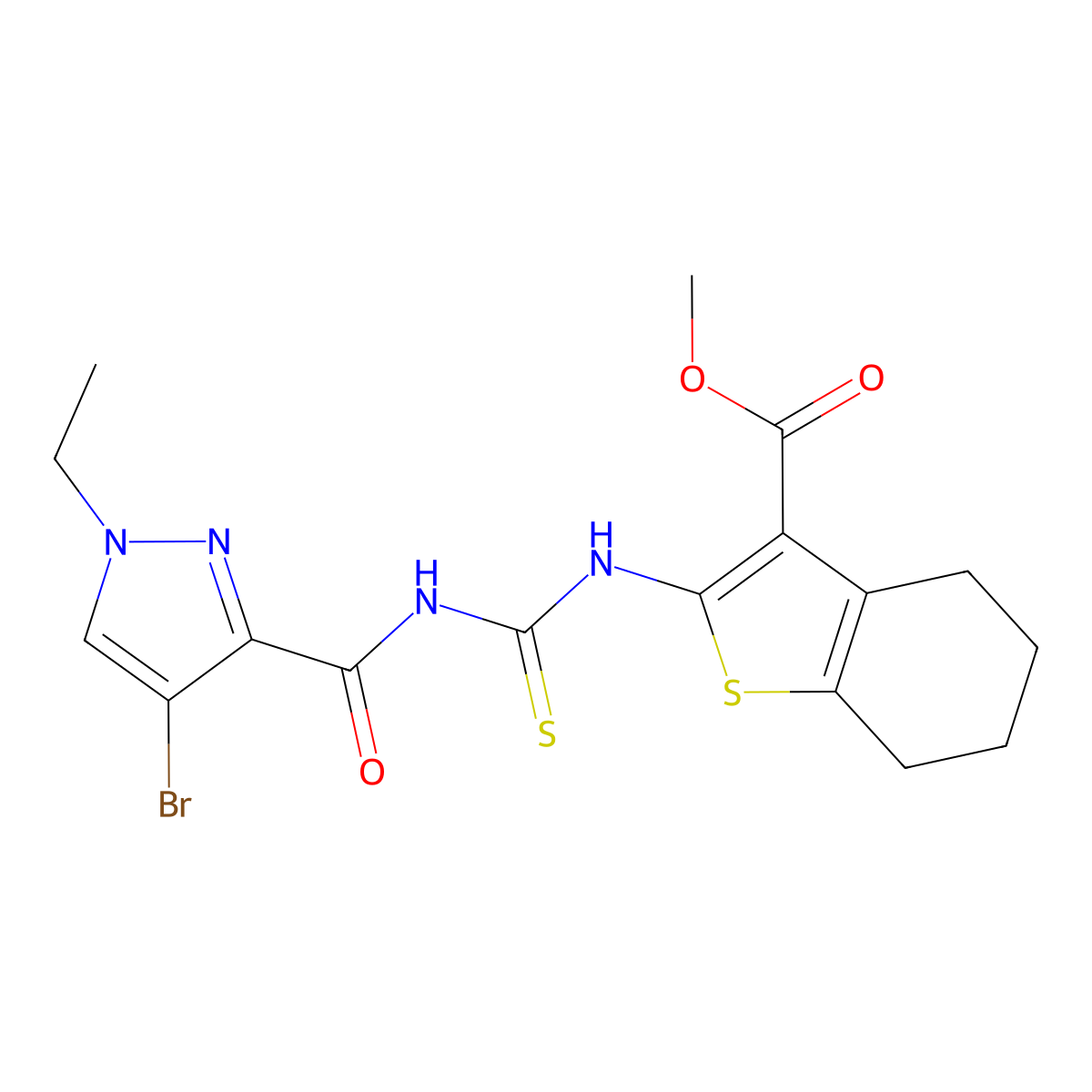 Methyl 2-[(4-bromo-1-ethylpyrazole-3-carbonyl)carbamothioylamino]-4,5,6,7-tetrahydro-1-benzothiophene-3-carboxylate molecular structure, CAS 492425-77-1