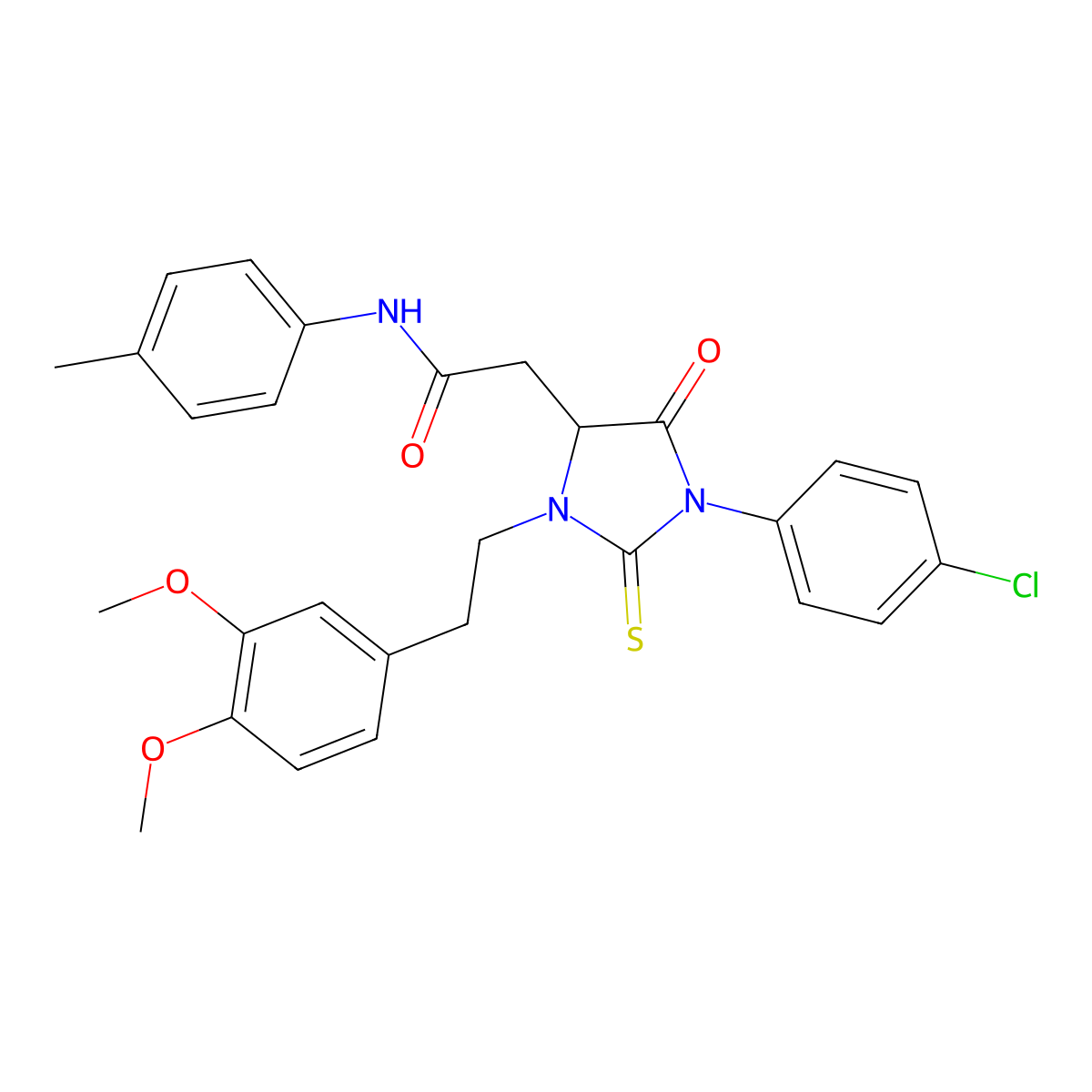 2-[1-(4-chlorophenyl)-3-[2-(3,4-dimethoxyphenyl)ethyl]-5-oxo-2-sulfanylideneimidazolidin-4-yl]-N-(4-methylphenyl)acetamide molecular structure, CAS 492425-81-7