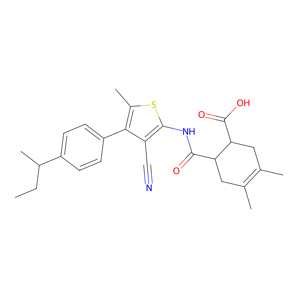 6-({[4-(4-Sec-butylphenyl)-3-cyano-5-methyl-2-thienyl]amino}carbonyl)-3,4-dimethyl-3-cyclohexene-1-carboxylic acid molecular structure, CAS 492426-04-7
