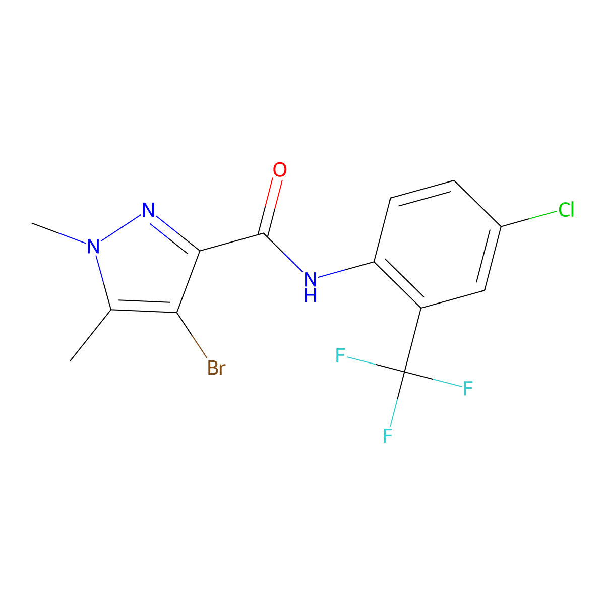 4-bromo-N-[4-chloro-2-(trifluoromethyl)phenyl]-1,5-dimethylpyrazole-3-carboxamide molecular structure, CAS 492426-19-4