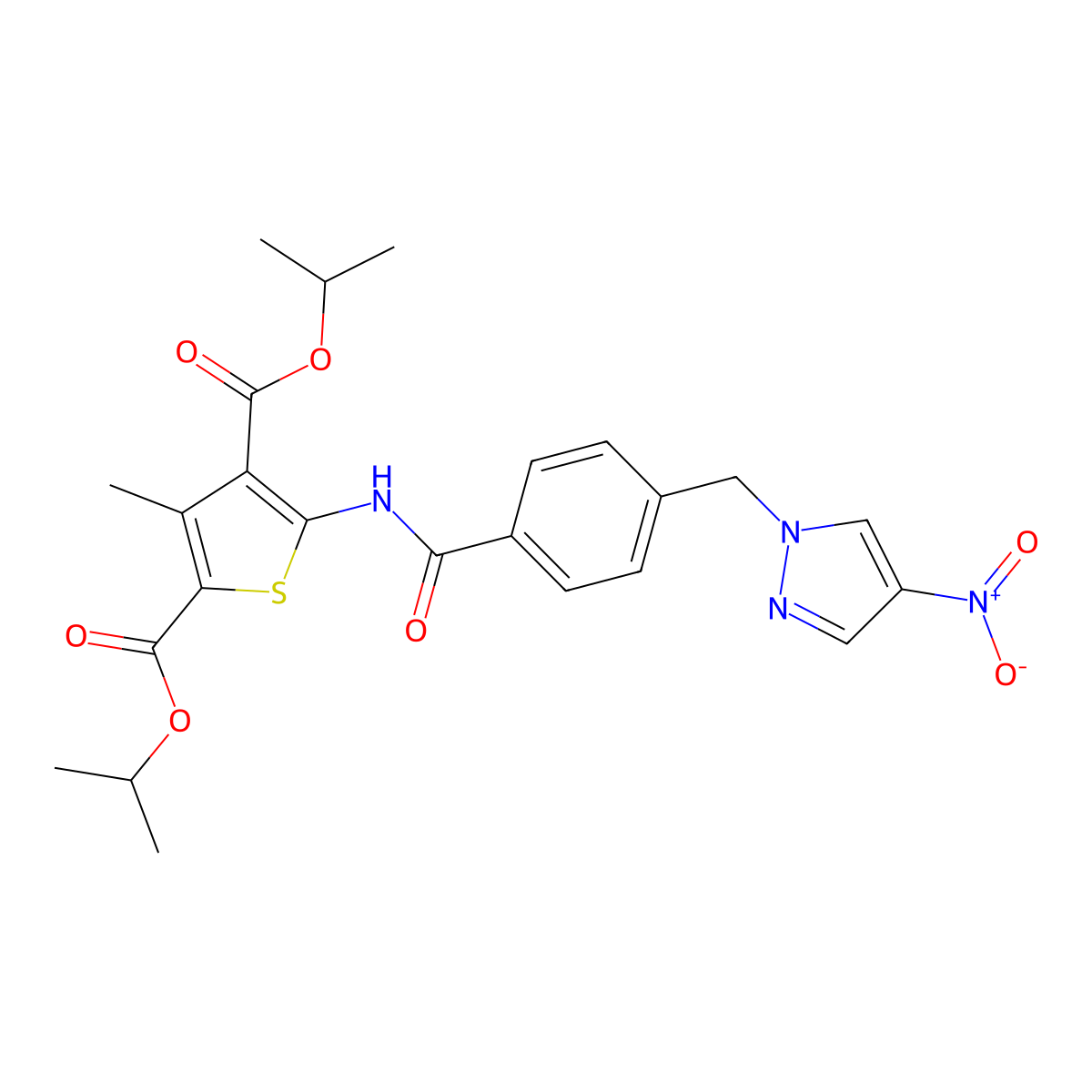 diisopropyl 5-{[4-({4-nitro-1H-pyrazol-1-yl}methyl)benzoyl]amino}-3-methyl-2,4-thiophenedicarboxylate molecular structure, CAS 492426-21-8