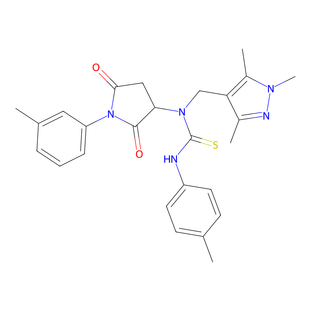 3-(4-Methylphenyl)-1-[1-(3-methylphenyl)-2,5-dioxopyrrolidin-3-yl]-1-[(1,3,5-trimethylpyrazol-4-yl)methyl]thiourea molecular structure, CAS 492426-27-4
