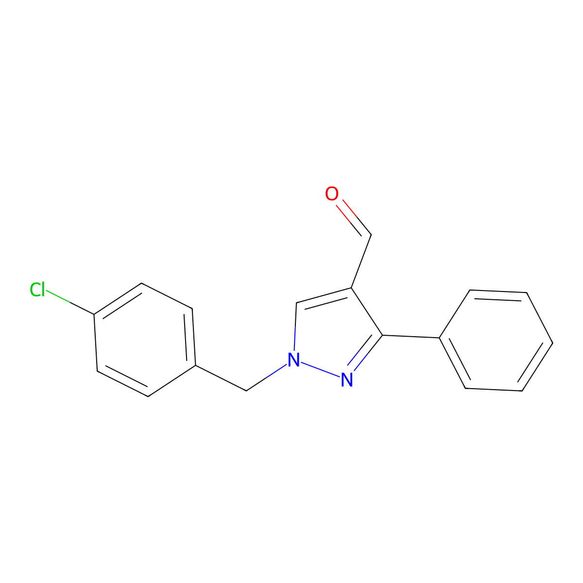 1-(4-chlorobenzyl)-3-phenyl-1H-pyrazole-4-carbaldehyde molecular structure, CAS 492426-29-6