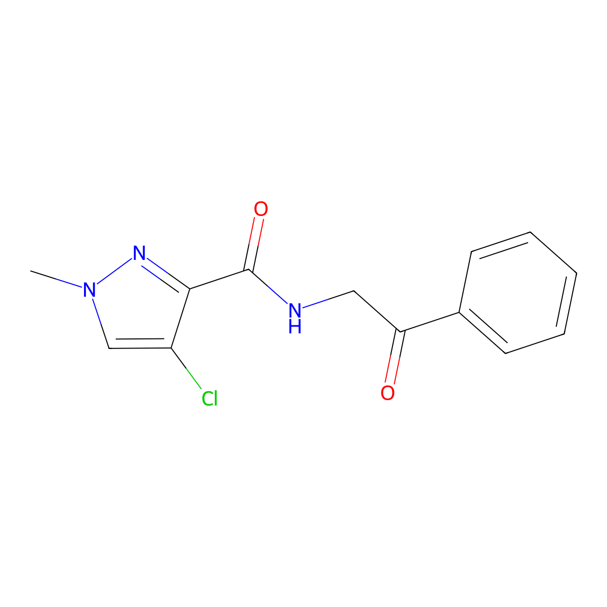 4-chloro-1-methyl-N-phenacylpyrazole-3-carboxamide molecular structure, CAS 492426-38-7