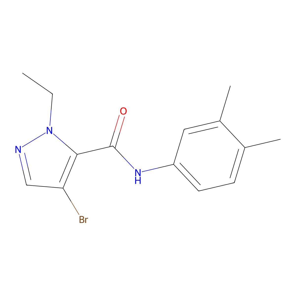 4-bromo-N-(3,4-dimethylphenyl)-2-ethylpyrazole-3-carboxamide molecular structure, CAS 492426-42-3