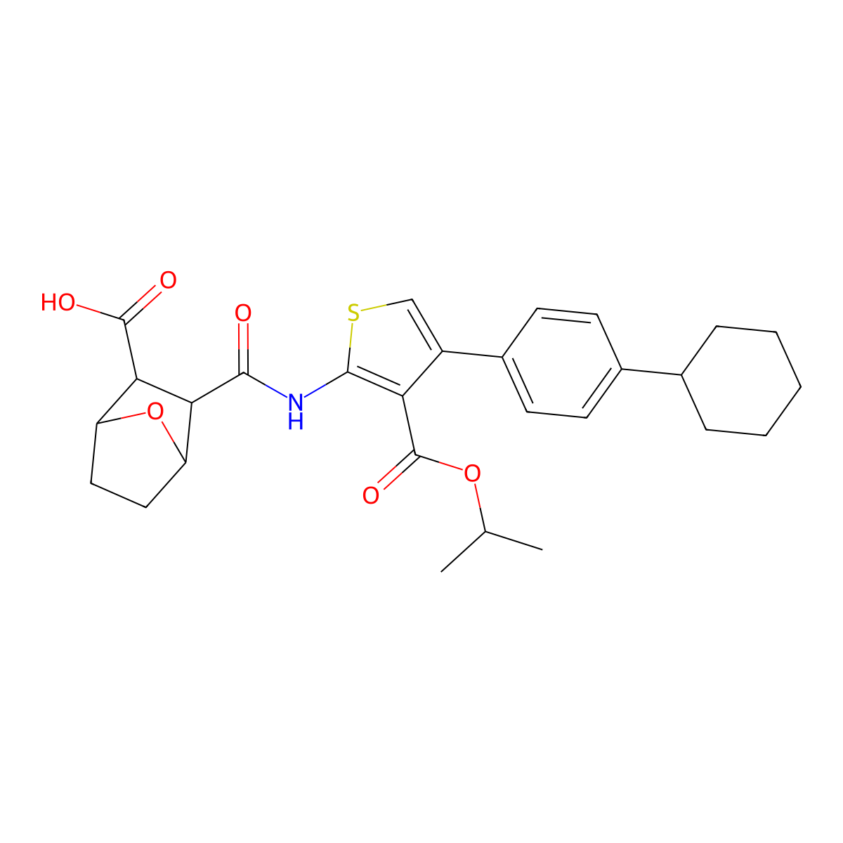 3-({[4-(4-Cyclohexylphenyl)-3-(isopropoxycarbonyl)-2-thienyl]amino}carbonyl)-7-oxabicyclo[2.2.1]heptane-2-carboxylic acid molecular structure, CAS 492426-46-7