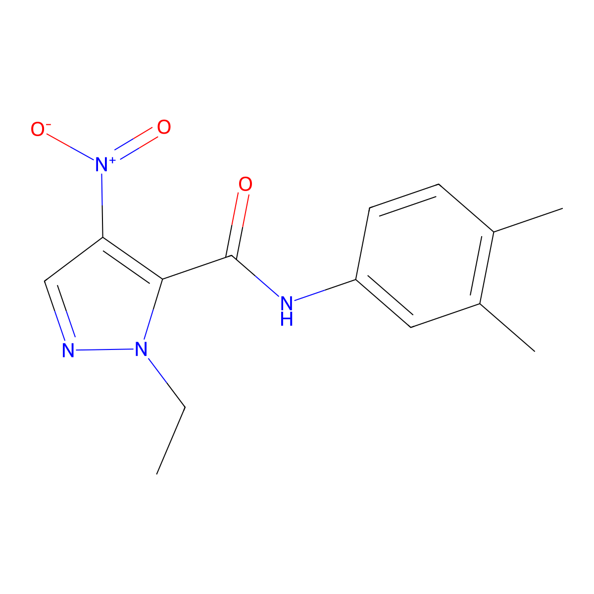 N-(3,4-dimethylphenyl)-1-ethyl-4-nitro-1H-pyrazole-5-carboxamide molecular structure, CAS 492426-48-9