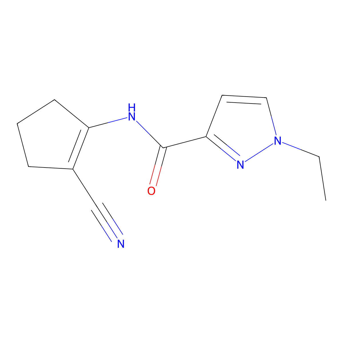 N-(2-cyano-1-cyclopentenyl)-1-ethyl-3-pyrazolecarboxamide molecular structure, CAS 492426-58-1