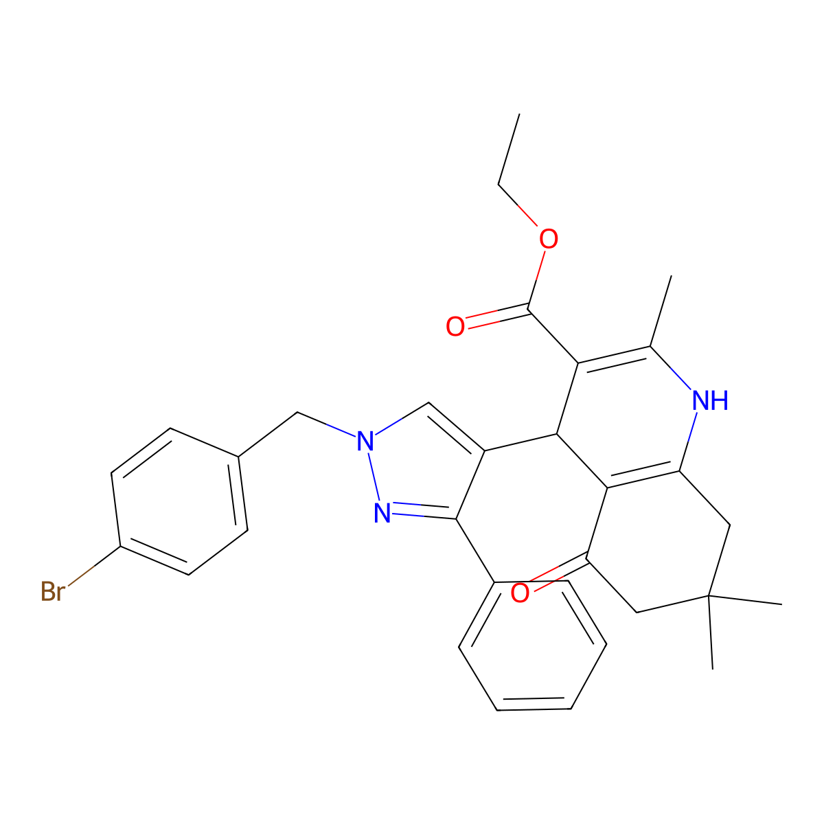 ethyl 4-[1-(4-bromobenzyl)-3-phenyl-1H-pyrazol-4-yl]-2,7,7-trimethyl-5-oxo-1,4,5,6,7,8-hexahydro-3-quinolinecarboxylate molecular structure, CAS 492426-60-5