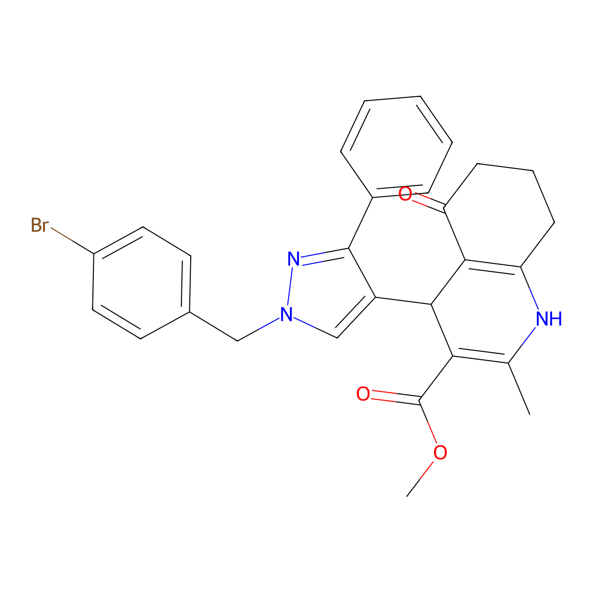 methyl 4-[1-(4-bromobenzyl)-3-phenyl-1H-pyrazol-4-yl]-2-methyl-5-oxo-1,4,5,6,7,8-hexahydro-3-quinolinecarboxylate molecular structure, CAS 492426-73-0